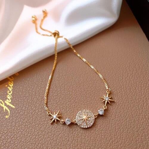 Luxury Fashion Cubic Zirconia Natural Star Stone Charm Bracelet for Woman Exquisite Gold Chain Cuff Bracelet Girl Jewelry Gift