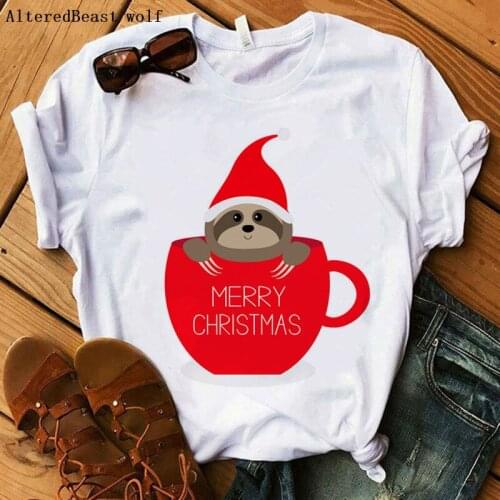 Merry Christmas cute cartoon funny print fashion t shirt women Summer White casual short sleeve t-shirt women vogue clothes