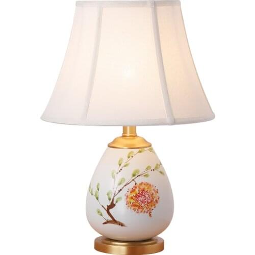 Modern Pastoral Ceramic Dimmer Table Lamp for Bed Side Foyer Parlor Porcelain Handpainted Flowers Desk Light 2534