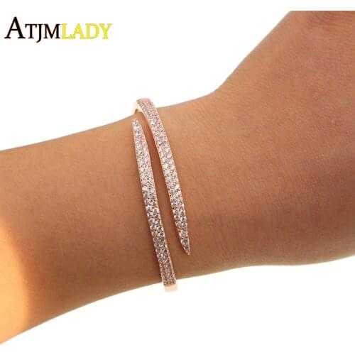 Special Offer Link Chain New Arrival Rose Color Swirl Bangle Bracelets Sparkling With Open Cuff Adjust Size Women Jewelry