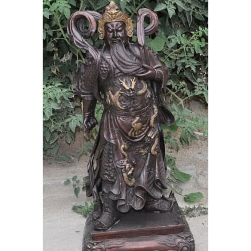 60CM 24"china bronze copper dragon guangong guanyu Mighty Generals Warrior god statue