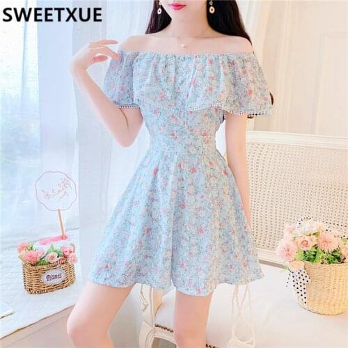 SWEETXUE 2021 Women Summer New Slash Neck High Waist Slim Fashion Casual Jumpsuit Female