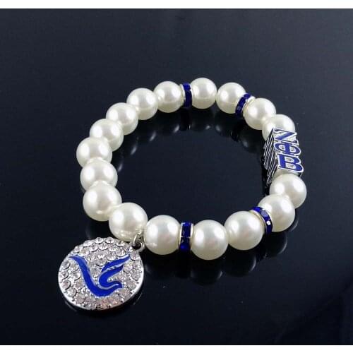 Topvesko ZPB Newly released Blue and white pearl ZETA PHI BETA Sorority rhinestone Dove cham Pearl Bracelet
