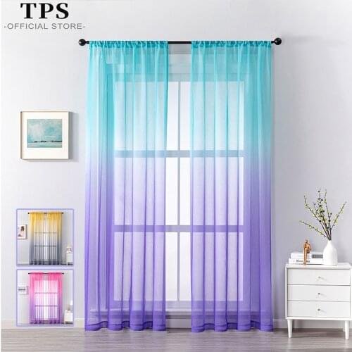 TPS Organza Two Gradient Color Tulle Curtains for Living Room Bedroom Voile Curtains Window Treatment Panels Home Decor Drapes