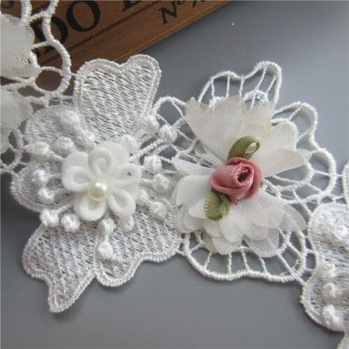 10X Vintage White Polyester Pearl Flower Embroidered Lace Trim Ribbon Fabric Handmade DIY Garment Wedding Dress Sewing Craft