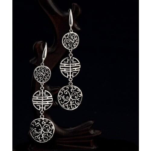 2018 Sale Real Brinco Hollowed Pattern Totem Double Happiness Retro Personality Thai Female Earring Earrings Wholesale