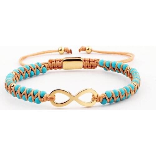 High Quality Women Bracelet Gold Stainless Steel infinity handmade Braided Macrame Beaded Bracelet Women