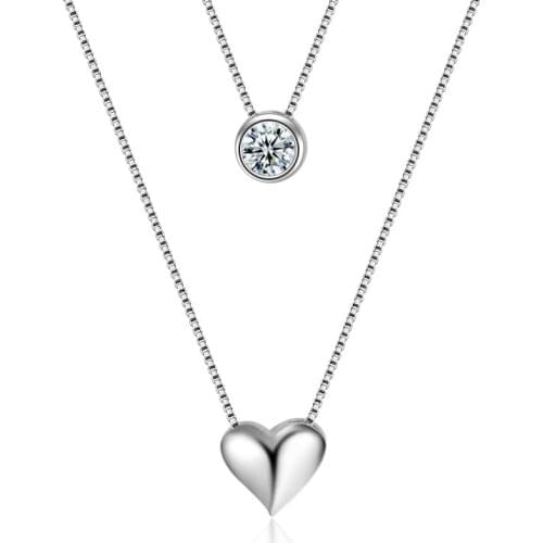 925 Sterling Silver Heart Design Shiny Zircon Pendant Necklaces for Women Jewelry Gift 2017 New Hot Sale Wholesale Necklaces