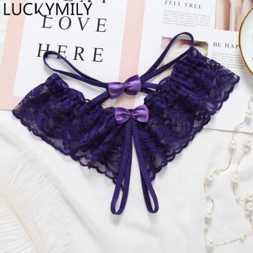 Womens Sexy Lingerie Hot Erotic Thong Panties Porn Lace Transparent Crotchless Underwear Underpants Sex Wear G-String Briefs