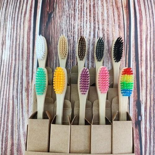 10pcs/lot Bamboo Wooden Toothbrush Soft Hair Banister Tooth Brushes Natural Bamboo Charcoal Toothbrush in Unattached Kraft Pack