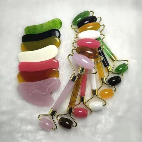 2pc/set Facial Massage Roller Double-headed Jade Facial Massager Lifting Body Thinning Neck Slimming Lifting Tool Scraping Board