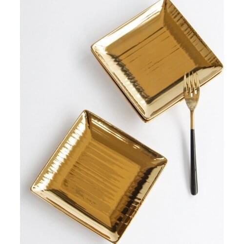 2021 Golden Luxury Square Ceramic Plate And Dish Vertical Hotel Club Tableware