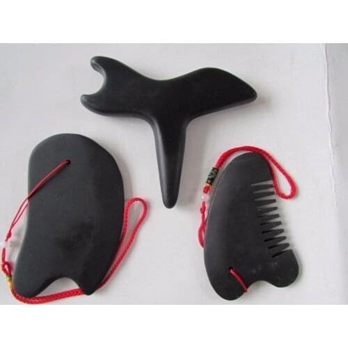 Natural Si Bin Stone needle scraping plates dovetail Cone Stone comb body massager 3pcs set free shipping