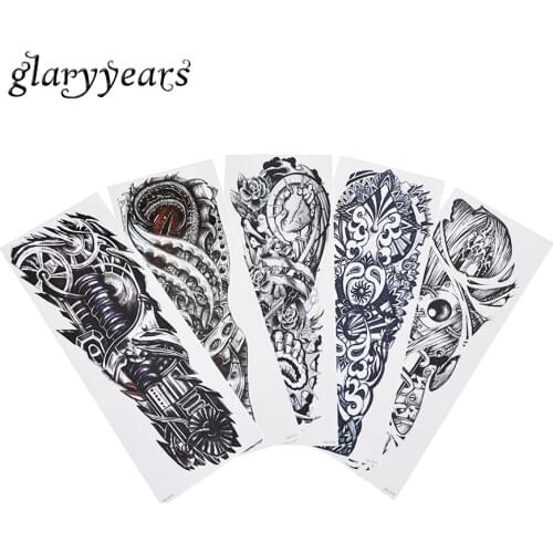 5 Pieces Temporary Flower Full Arm Sleeve Body Art Tattoo Sticker Mechanical Design Water Transfer Large Tattoo Decal 2019 QB#04