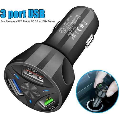 3 USB Ports Car Charger Digital Display QC3.0 PD Fast Charging Mobile Phone Car Charger Power Adapter USB Car Charger Adapter