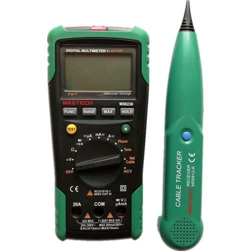 MASTECH MS8236 Auto Range Digital Multimeter LAN Tester Net Cable Tracker Tone Telephone line Check Non-contact Voltage Detect