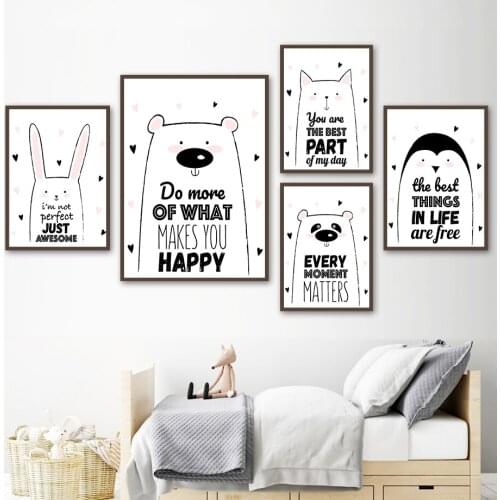 Nursery Animal Bear Rabbit Cat Penguin Wall Art Canvas Painting Nordic Posters And Prints Wall Pictures For Kids Room Home Decor