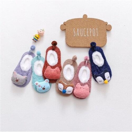 Baby Non-slip Shoes Bottom Floor Socks Cartoon Plush Baby Toddler Socks Autumn And Winter Toddler Floor Socks First Walkers
