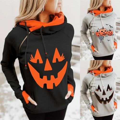 FNOCE 2020 autumn winter womens hoodies Halloween Pumpkin Skull Printing hooded long sleeve young fashion casual sweatshirt
