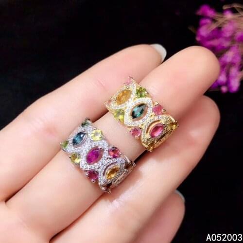 KJJEAXCMY fine jewelry 925 sterling silver inlaid natural tourmaline new Female ring popular Support Detection