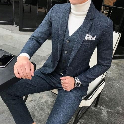 New fashion high quality male three-pieces set terno Plaid mens suits business casual groom wedding dress suits plus suze 5XL