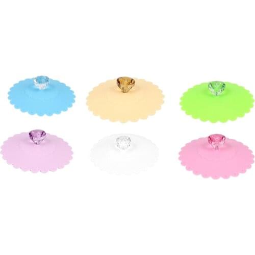 Food Grade Creative Round Diamond Mug Cover(Set of 6) Airtight Seal Silicone Drink Cup Lids Hot Cup Lids for Coffee Beer Mug Win