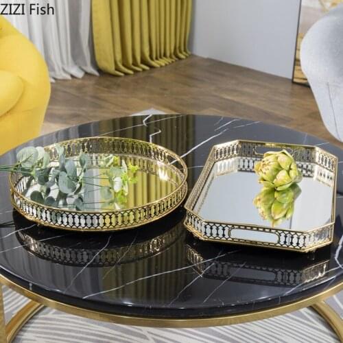 Nordic Square Metal Alloy Storage Tray Home Storage Box Fruit Food Teacup Jewelry Necklace Display Mirror Tray Home Decoration