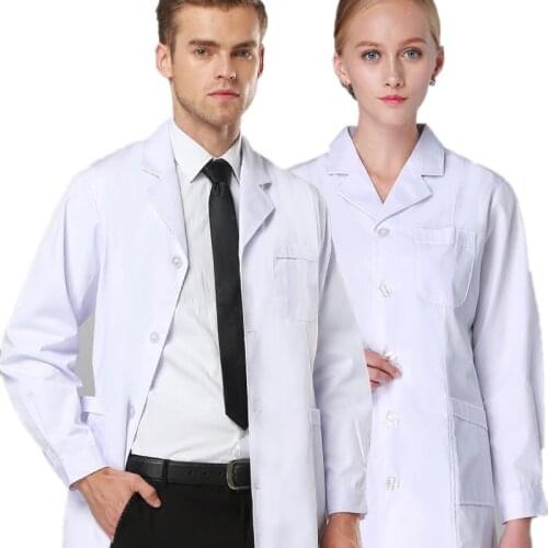 32‘’ Lab Coats Womens Stylish Men White Coat Short Long Sleeve Polyester Cotton Button Front Consultation Work Tunic Suit XK002
