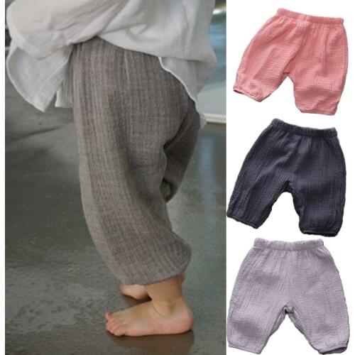 Summer Kids Overalls Pants For Boys Clothing for Girls Cotton and linen Elastic Bottom Leg Opening Solid Casual Toddler Pants