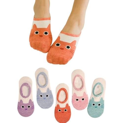 5 Pairs/lot Womens Socks Candy Color Small Animal Cartoon Pattern Boat Socks Summer Breathable Casual Girls Funny Fashion Meias