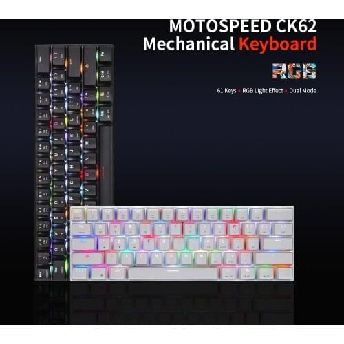 Motospeed CK62 61 Keys RGB Mechanical Keyboard USB BT 3.0 Dual Mode Gaming Keyboard with Blue/Red OUTEMU Switch Long Durability