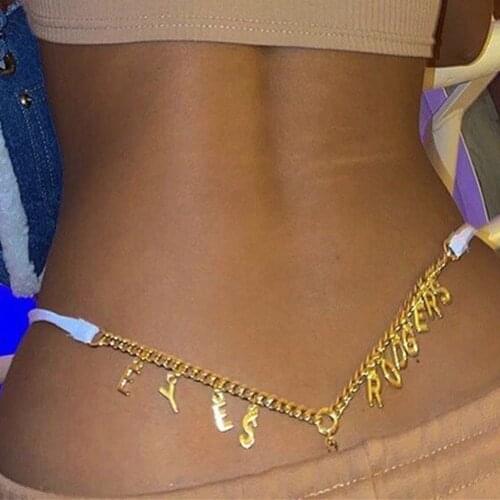 Handmade Custom Metal Letters Body Waist Chain Belt Underwear Thong for Women DIY Butterly Pendant belly Chain Sexy Body Jewelry