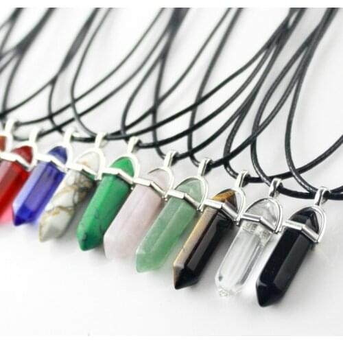 Fashion natural stone hexagonal Column Necklaces Hot Sale Leather Chains Pendant Necklaces 2019 Charm Jewelry Gift for Women
