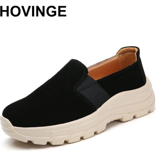 HOVINGESpring Autumn Women Flats Platform Loafers Ladies Work Genuine Leather Comfort Soft Moccasins Nursing Slip On Casual Shoe
