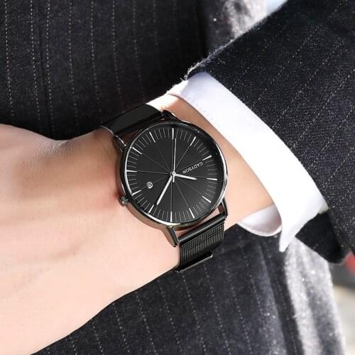 Men Watch Luxury Brand Gold Black Mesh Steel Quartz Wrist Watch for Man Minimalist Male Watch Wristwatches Relogio Masculino