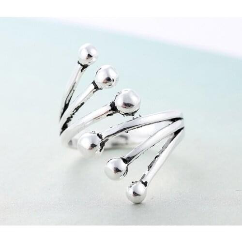 Original Design Bohemian Retro Antique Silver Color Beads Ring For Women Fashion Open Finger Rings Female Boho Jewelry
