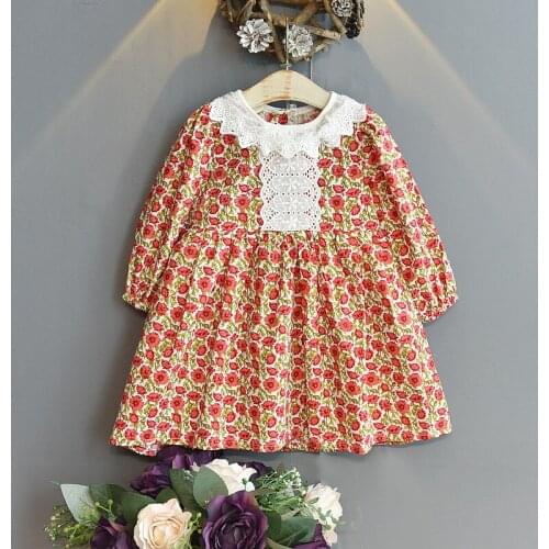 Autumn Fall Flowers Girls Dresses Korean Fashion Long Sleeve Princess Costumes Childrens Casual Floral Lace Vestidos 3-7 Years