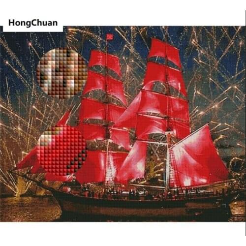 Scenery boat, DIY, diamond painting, cross stitch, ladies needlework, home decoration, square mosaic, 5D diamond embroidery