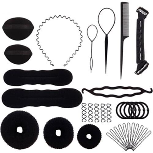 15pcs/set Professional Hair Styling tools Comb Hair Disk Hairpins Roller Braid Twist Sponge Styling Accessories Tools Kit Set