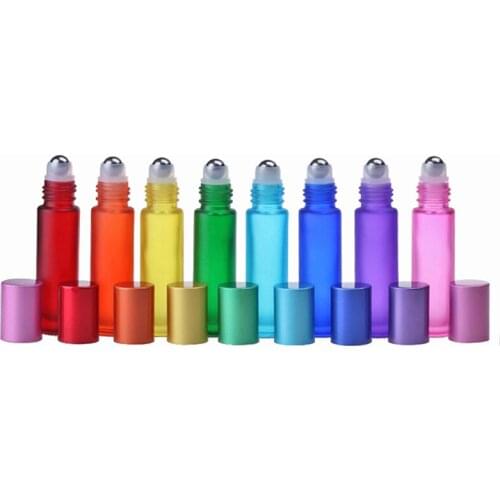 10ml Gradient Color Thick Glass Roll On Essential Oil Empty Perfume Bottle Roller Ball Bottle Durable For Travel