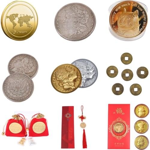 Funny Dogecoin Gold Silver Doge Commemorative Coins Collection Wow Dog Pattern Souvenir Home Decoration Crafts Desktop Ornaments