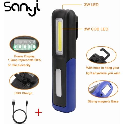 XPE+COB LED Flashlight Work Inspection Torch Light Outdoor Handy Portable Lantern USB Rechargeable Hanging Lamp by Magnet Hook