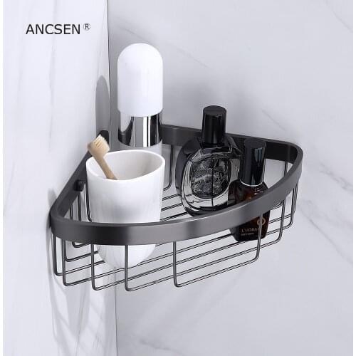 Triangle Basket Bathroom Corner Rack Bathroom Storage Rack Shower Room Corner Shelf Shampoo Holder Storage Basket Gun-Gray
