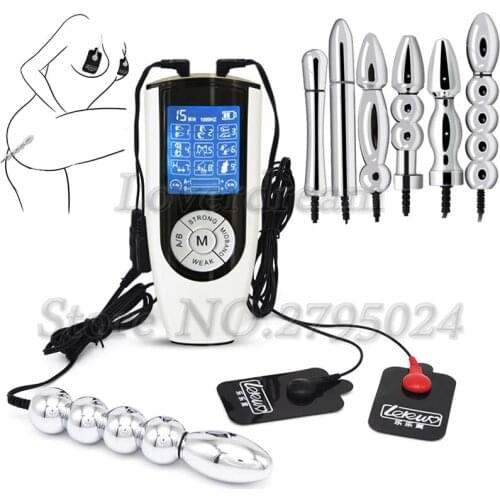 USB Charge Power Box Cock Ring Electric Shock Anal Plug Vagina Anus Electro Shock Egg Body Massage Pad Sex Toys For Women Men