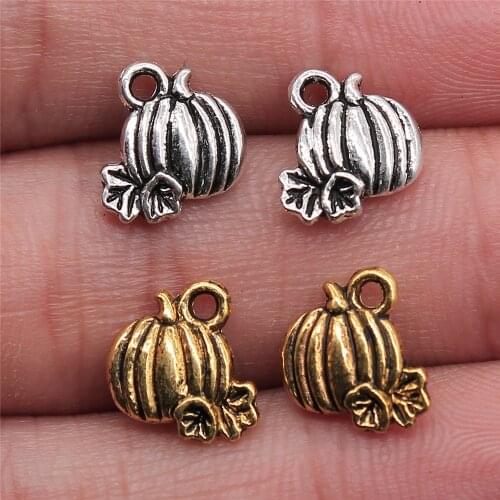 WYSIWYG 20pcs Charms Pumpkin Fall Thanksgiving Halloween 10x10mm Tibetan Pendants Crafts Making Findings Antique DIY Jewelry