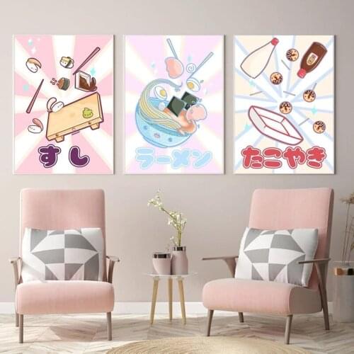 Japanese Kawaii Ramen Sushi Ball Kitchen Decoration Wall Picture Noodles Canvas Art Painting Posters and Prints Food for Kids