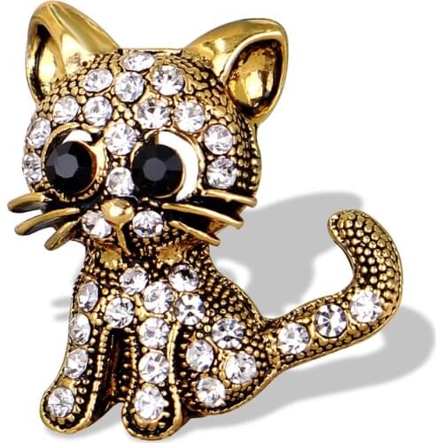 Vintage Cute Little Cat Shape Rhinestone Brooch Pin Women Dress Scarf Accessory