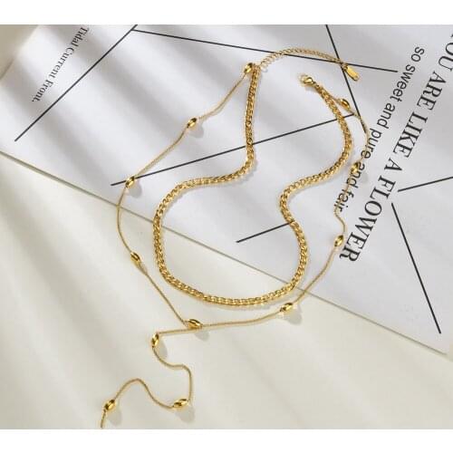 New Fashion Double layer Necklace 316L Stainless Steel Gold Sliver Pendant Necklace Party Birthday Jewelry Gift For Girls Women