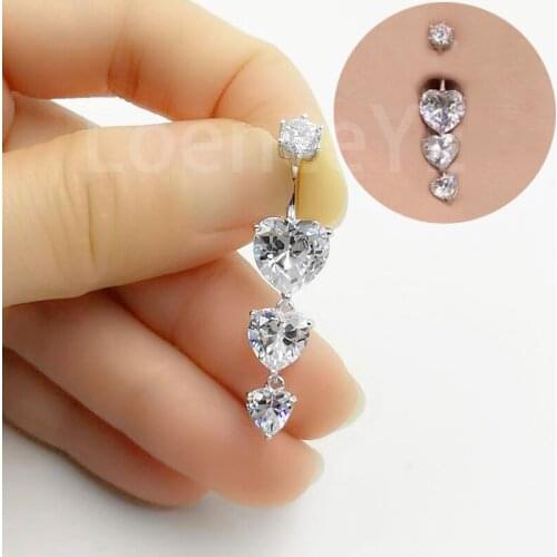 Trendy Anti-allergy Heart crystal S925 Sterling Silver Belly Navel Button Ring Body Piercing Jewelry For Women Luxury