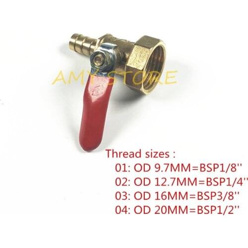 1/8'' 1/2'' 1/4''Hose Barbed Tail BSP Female Thread-6mm 8mm 10mm 12mm Brass Shut off Mini Valve for Air Water Oil